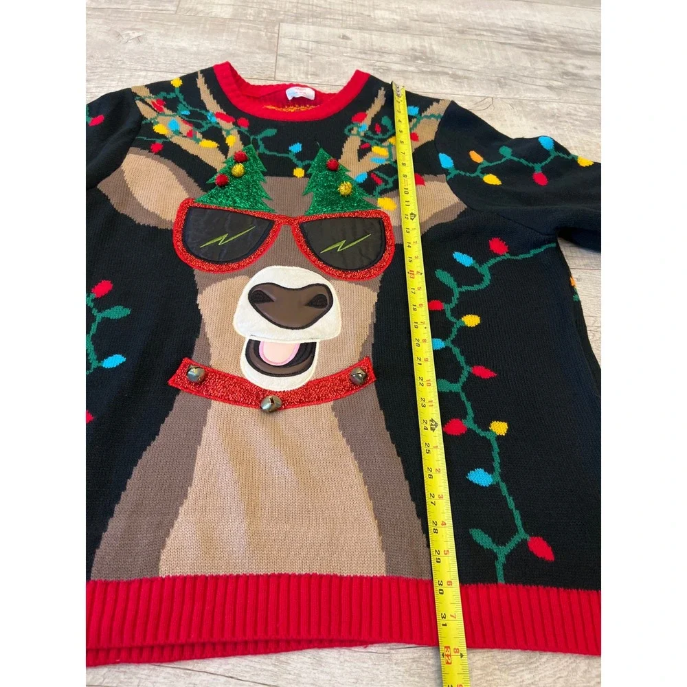 Holiday Time Mens 3XL Ugly Christmas Sweater Reindeer Sunglasses Jingle Bells 3D